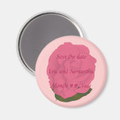 ピンクローズ、日付の磁結婚石を保存 マグネット (正面/裏面)