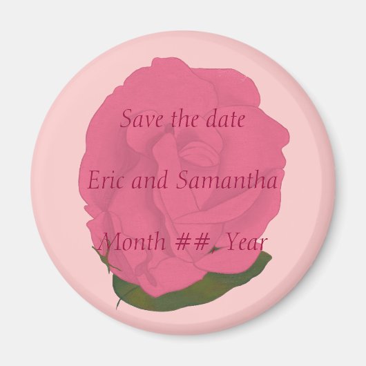 ピンクローズ、日付の磁結婚石を保存 マグネット (正面)