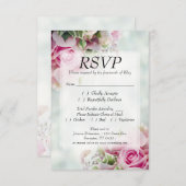 ピンクローズ&牡丹芽エレガントフローラ結婚ズ 出欠カード (正面/裏面)