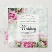 ピンクローズ&牡丹芽エレガントフローラ結婚ズ 招待状 (正面/裏面)