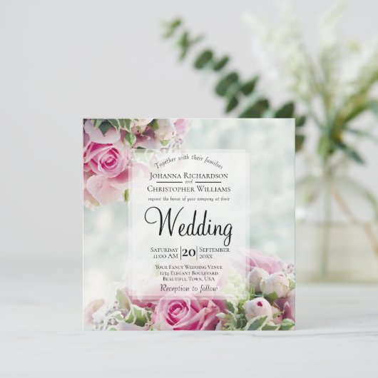 ピンクローズ&牡丹芽エレガントフローラ結婚ズ 招待状 (スタンド正面)