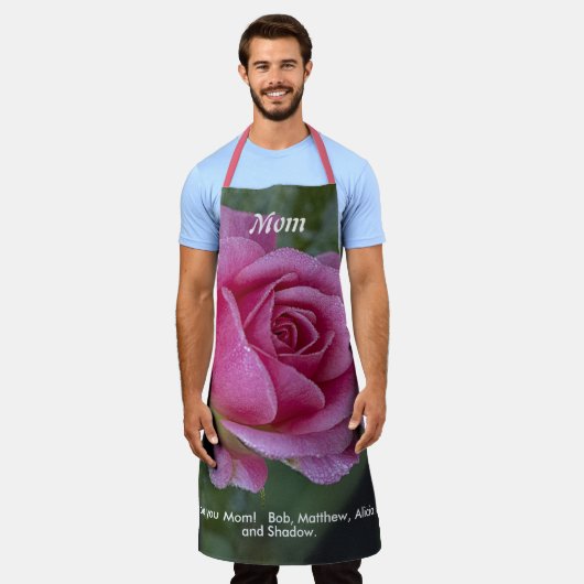 ピンクローズ – 花の写真 – マザーズデー – 文字 エプロン (着用した状態)