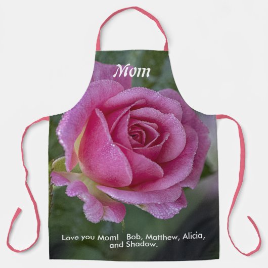 ピンクローズ – 花の写真 – マザーズデー – 文字 エプロン (正面)