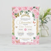 ピンクローズ&金ゴールドエレガントバタフライキンセアニェラ 招待状 (スタンド正面)