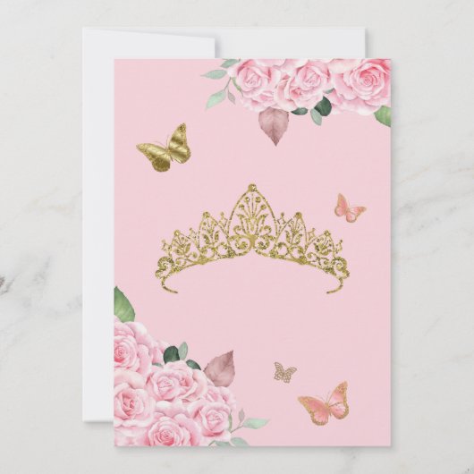 ピンクローズ&金ゴールドエレガントバタフライキンセアニェラ 招待状 (裏面)