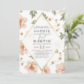 ピンクローズ&金ゴールドエレガントフローラ婚約パーティ 招待状 (スタンド正面)