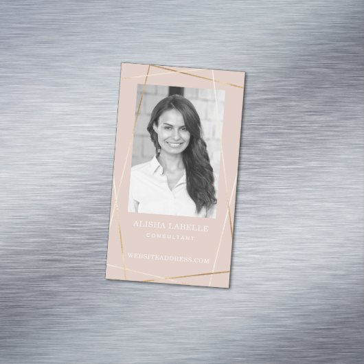 ピンクローズ&金ゴールド幾何学写真レイアウト&モノグラム マグネット名刺 (インサイチュ)