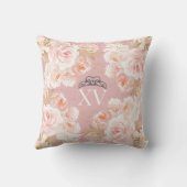 ピンクローズ&金ゴールド幾何学的グリッターMis XV枕 クッション (裏面)