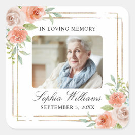 ピンクローズ&金ゴールド記念葬儀広場ステッカー スクエアシール