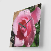 ピンクローズIIIガーデンフローラ スクエア壁時計 (傾斜)