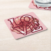 ピンクローズLOVEコースターセット スクエアペーパーコースター (アングル)