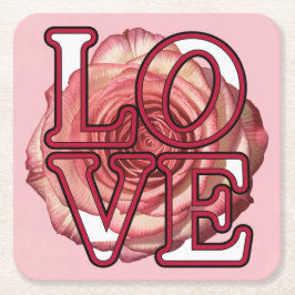 ピンクローズLOVEコースターセット スクエアペーパーコースター