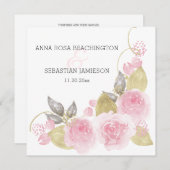 *~*ピンクローズQR - RSVP金ゴールドフローラ結婚AR15 招待状 (正面/裏面)