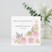 *~*ピンクローズQR - RSVP金ゴールドフローラ結婚AR15 招待状 (スタンド正面)