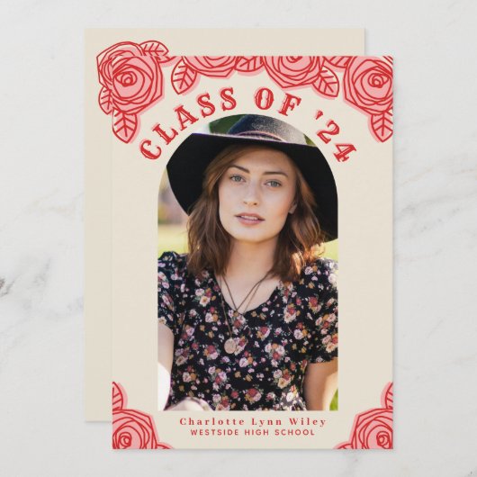 ピンクローゼアーチフォトディスタンスパーティー招待状 招待状 (正面/裏面)