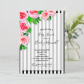 ピンクローゼオンストライプベビーシャワー招待状 (スタンド正面)