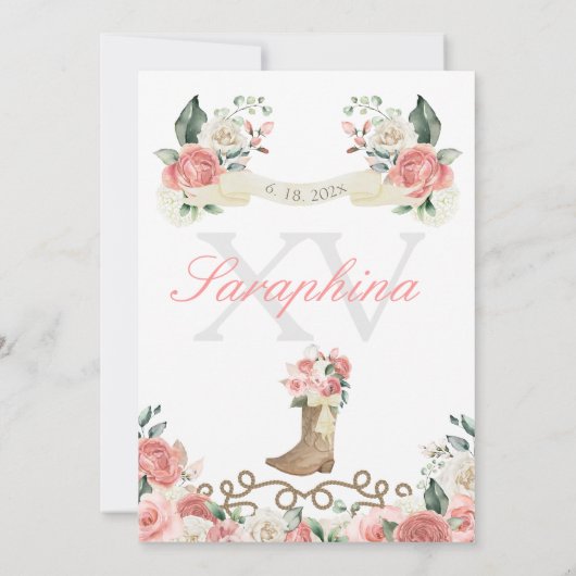 ピンクローゼスウエスタンマリアチ女性のカーボーイキンセアニラ 招待状 (裏面)