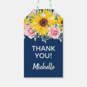 ピンクローゼスサンフラワーズネイビーブルー誕生日サンキュー ギフトタグ (裏面)