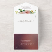 ピンクローゼストリングライトバーガンディーレッドウェディングRSVP オールインワン招待状 (外側)