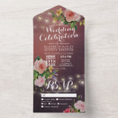 ピンクローゼストリングライトバーガンディーレッドウェディングRSVP オールインワン招待状 (内側)