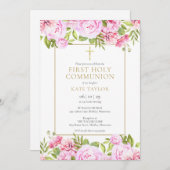 ピンクローゼスフローラファーストホーリーコミュニオン 招待状 (正面/裏面)