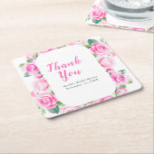 ピンクローゼスフローラブライダルシャワー スクエアペーパーコースター (アングル)