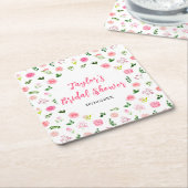 ピンクローゼスフローラブライダルシャワー スクエアペーパーコースター (アングル)