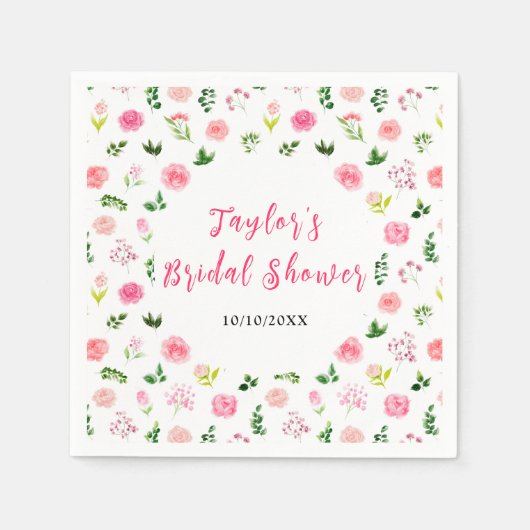 ピンクローゼスフローラブライダルシャワー スタンダードカクテルナプキン (正面)
