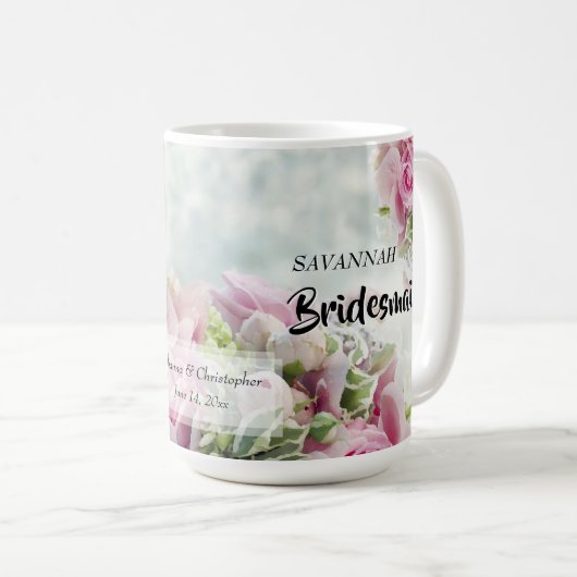 ピンクローゼスフローラブライデスメイド結婚式の引き出物 コーヒーマグカップ (正面右)