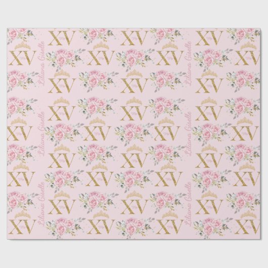 ピンクローゼスフローラミスXVキンセアニェラ15誕生日 ラッピングペーパー (フラット)