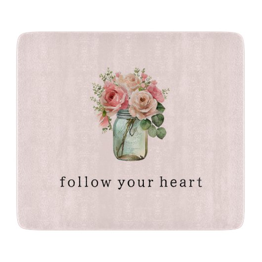 ピンクローゼスフローラメイソンジャー カッティングボード (正面)