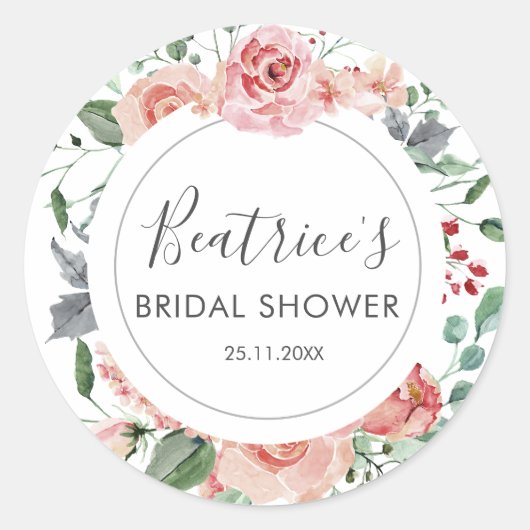 ピンクローゼスリースブライダルシャワーサンキューオファースト ラウンドシール (正面)