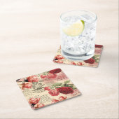 ピンクローゼスヴィンテージエフェメラコースター スクエアペーパーコースター (インサイチュ)