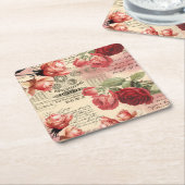 ピンクローゼスヴィンテージエフェメラコースター スクエアペーパーコースター (アングル)