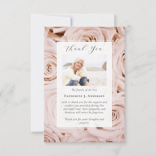 ピンクローゼス写真悔やみや弔慰葬儀記念 サンキューカード (正面)