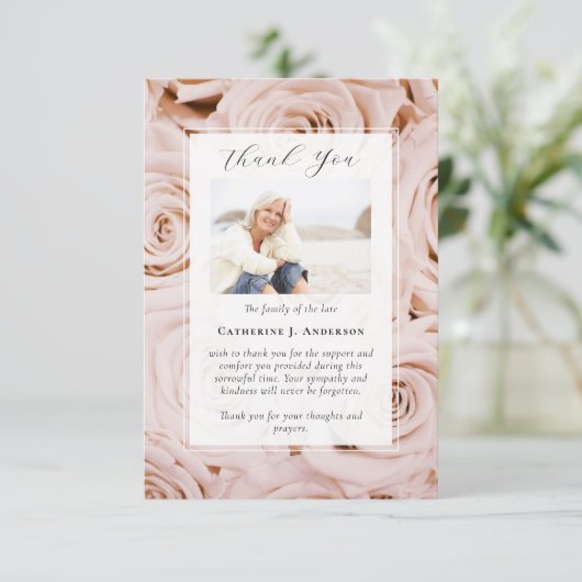 ピンクローゼス写真悔やみや弔慰葬儀記念 サンキューカード (スタンド正面)