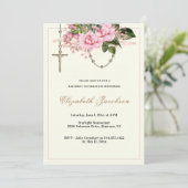 ピンクローゼス宗教的ロザリオ誕生日フローラ 招待状 (スタンド正面)