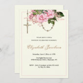 ピンクローゼス宗教的ロザリオ誕生日フローラ 招待状 (正面/裏面)