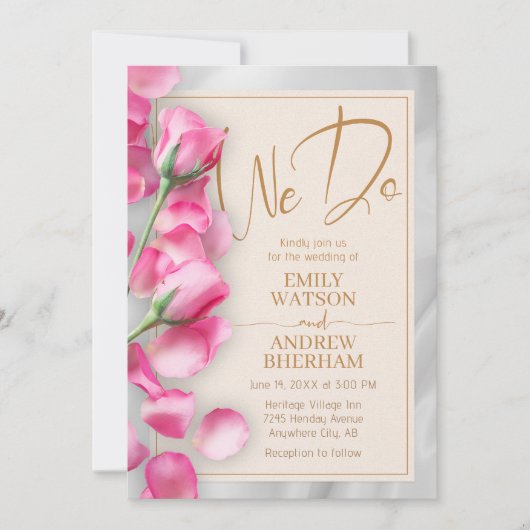 ピンクローゼス結婚式招待状 招待状 (正面)