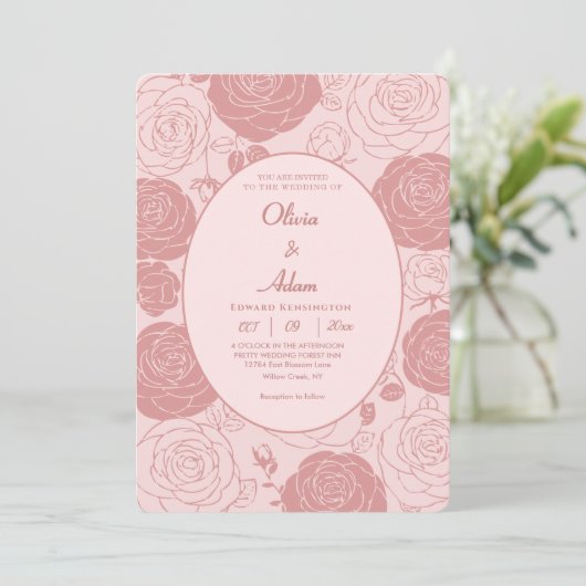 ピンクローゼス結婚式招待状 招待状 (スタンド正面)