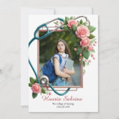 ピンクローゼス聴診器ナース卒業招待状 サンキューカード (裏面)