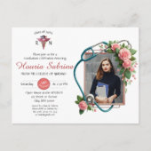 ピンクローゼス聴診器ナース卒業招待状 ポストカード (正面)