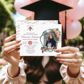 ピンクローゼス聴診器ナース卒業招待状 ポストカード