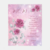 ピンクローゼス葉シルバーきらめくモマズ フリースブランケット (正面)