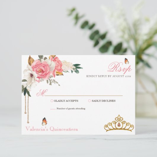 ピンクローゼス金ゴールドジェムストンティアラキンセアニェラ 出欠カード (スタンド正面)