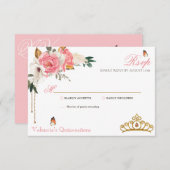 ピンクローゼス金ゴールドジェムストンティアラキンセアニェラ 出欠カード (正面/裏面)