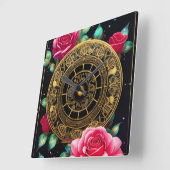 ピンクローゼス金ゴールドフィリーアート スクエア壁時計 (傾斜)