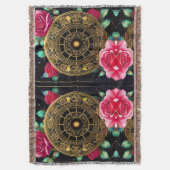 ピンクローゼス金ゴールドフィリーアート スローブランケット (正面縦)