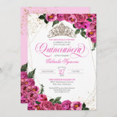 ピンクローゼス&金ゴールドティアエレガントラキンセニェラ 招待状 (正面/裏面)