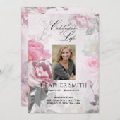 ピンクローゼズお祝いオブライフ葬儀 招待状 (正面/裏面)